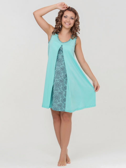 Комплект для роддома халат и сорочка для беременных и кормящих мам Nataly бирюза, lovely mammy image 3