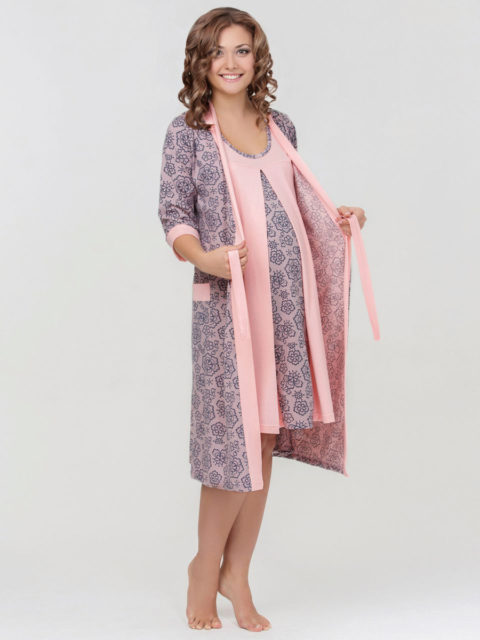 Комплект для роддома халат и сорочка для беременных и кормящих мам Nataly розовый Комплект для роддома халат и сорочка для беременных и кормящих мам Nataly розовый lovely mammy image 3