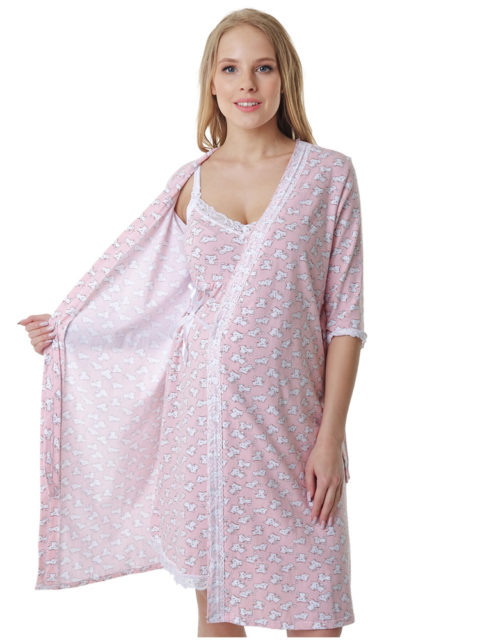 Комплект для роддома халат и сорочка Nikol розовый/коты Комплект для роддома халат и сорочка Nikol розовый/коты image 7