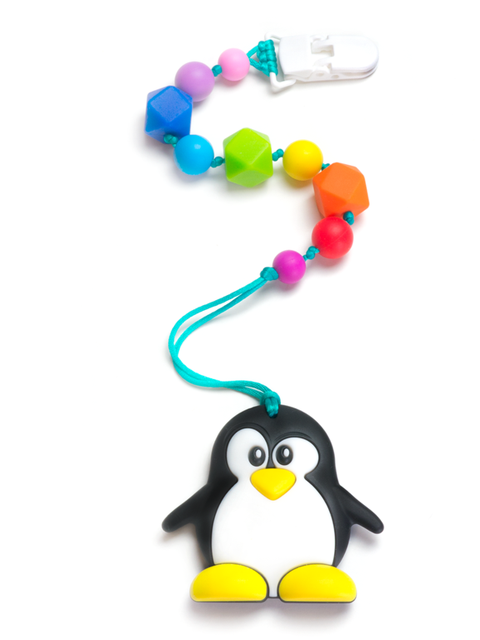 Силиконовый грызунок Пингвинёнок на радужном держателе Image1, прорезыватели для зубов