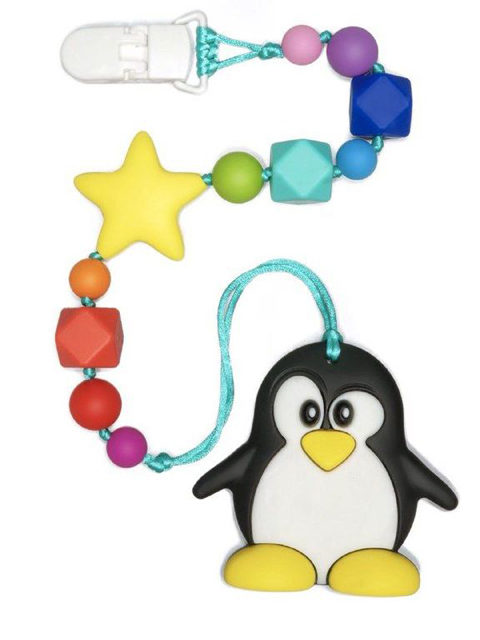 Силиконовый грызунок Пингвинёнок на радужном держателе со звездой Image1, прорезыватели для зубов