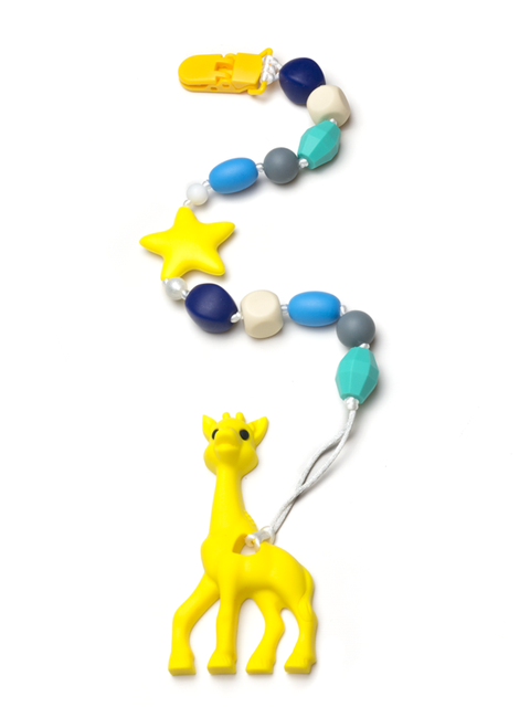 Силиконовый грызунок Жирафик жёлтый на держателе Морские камушки Image1, прорезыватели для зубов