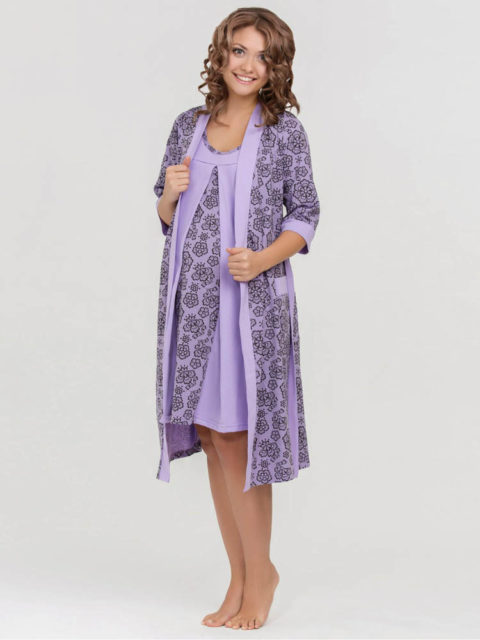 Комплект в роддом халат и сорочка для беременных и кормящих Наталья фиолетовый, image1
