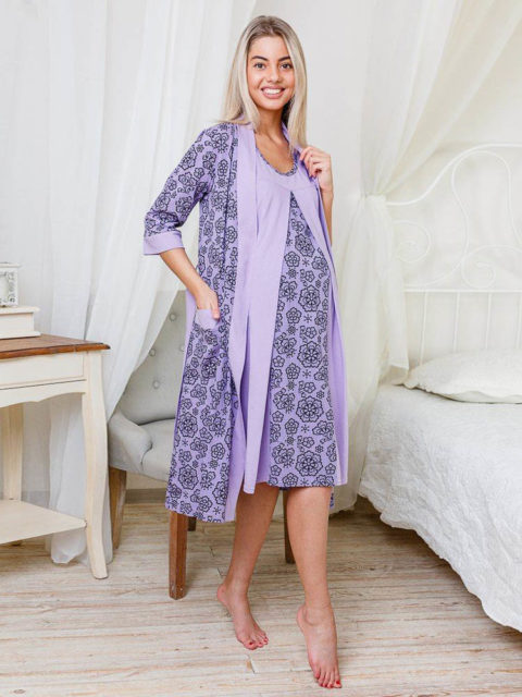 Комплект в роддом халат и сорочка для беременных и кормящих Наталья фиолетовый, image3
