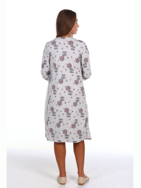 Комплект в роддом халат и сорочка 8.55 для беременных и кормящих Серый с мишками Ежевика images3