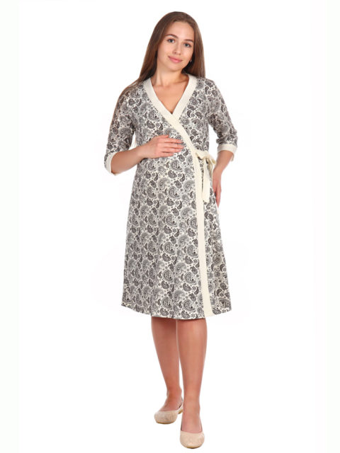 Комплект в роддом халат и сорочка для беременных и кормящих Экрю пейсли, image4