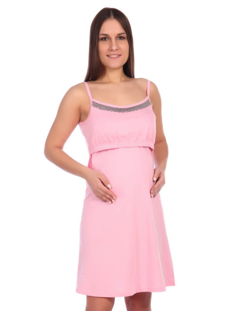 Комплект халат и сорочка для беременных и кормящих с кружевом, меланж/розовый, image0