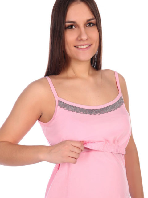 Комплект халат и сорочка для беременных и кормящих с кружевом, меланж/розовый, image5