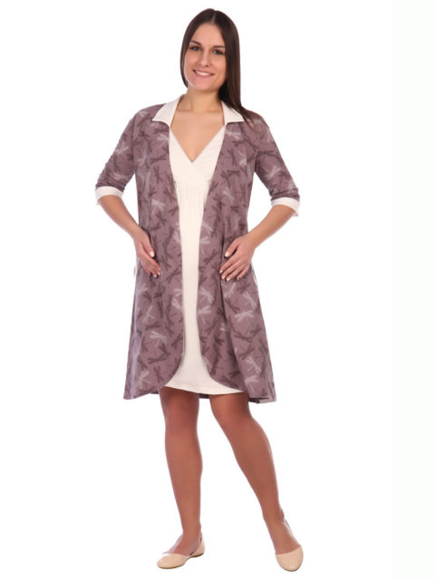 Комплект халат и сорочка для беременных и кормящих Стрекозы, коричневый, image2 Комплект халат и сорочка для беременных и кормящих Стрекозы, коричневый, image2