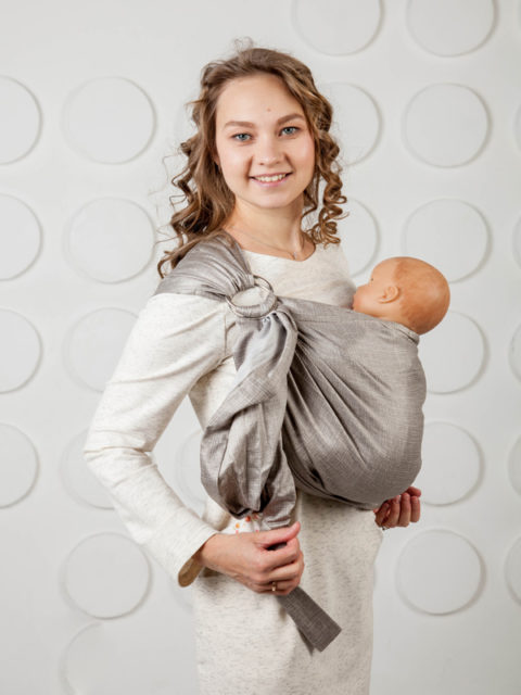 Слинг с кольцами для новорожденных Граффит Слинг для новорожденных от 0 до 6, слинг с кольцами Мамарада Графит, image2