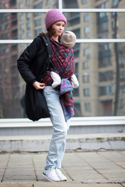 Слинг-шарф для новорожденных «Акулы», long, маджента/капри