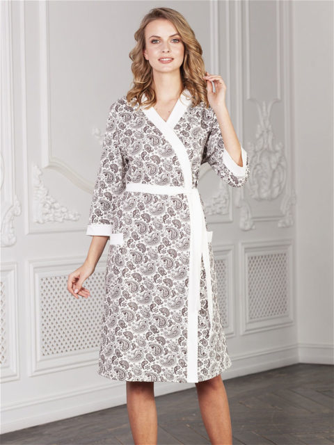 Комплект в роддом халат и сорочка Kelly Пэйсли экрю для беременных и кормящих