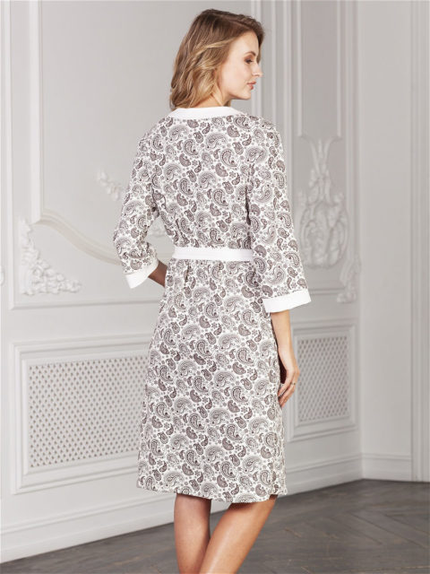 Комплект в роддом халат и сорочка Kelly Пэйсли экрю для беременных и кормящих