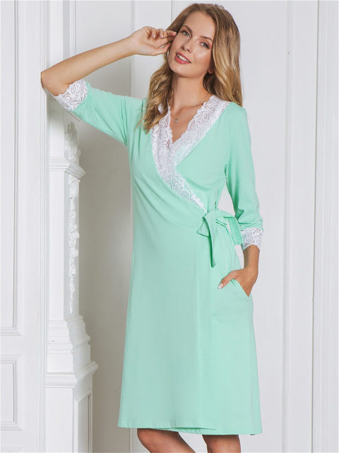 Комплект в роддом халат и сорочка Melissa ментол для беременных и кормящих