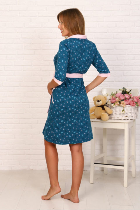 Комплект в роддом халат и сорочка Птички/розовый для беременных и кормящих Комплект в роддом халат и сорочка Птички/розовый для беременных и кормящих