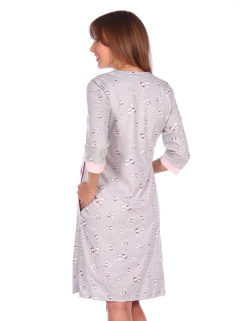 Комплект в роддом халат и сорочка Мишки серый/голубой для беременных и кормящих