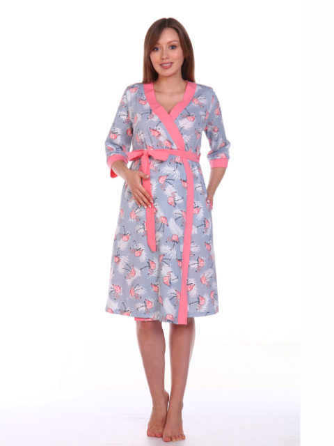 Комплект в роддом халат и сорочка Фламинго для беременных и кормящих