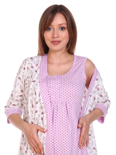 сорочка Тюльпаны/молочный для беременных и кормящих