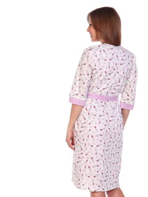 Комплект в роддом халат и сорочка Тюльпаны/молочный для беременных и кормящих
