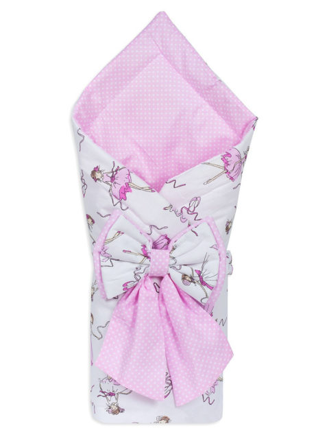 Конверт-одеяло на выписку «Bambino» белый розовый/горох, лето