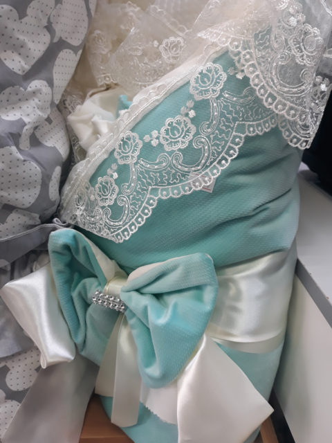 Комплект на выписку 7 предметов "Кристалл", ментол (весна-осень) Комплект на выписку 7 предметов "Кристалл", ментол (весна-осень)