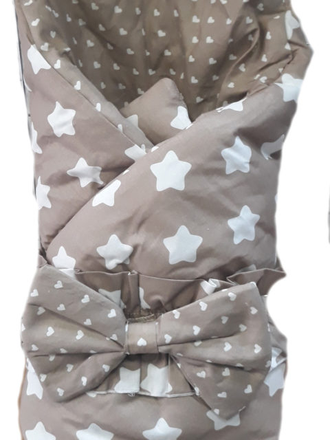 Конверт-одеяло с бантом "Калейдоскоп", Кофейный звезды/сердечки (весна-осень) Конверт-одеяло с бантом "Калейдоскоп", Кофейный звезды/сердечки (весна-осень)