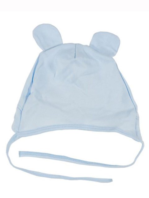 Шапка детская хлопковая на завязках, с ушками, голубой
