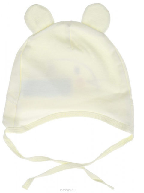 Шапка детская хлопковая на завязках, с ушками, голубой Шапка детская хлопковая на завязках, с ушками, голубой