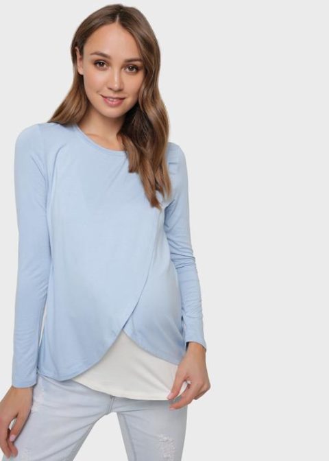 Лонгслив для беременных и кормящих Ольга, голубой