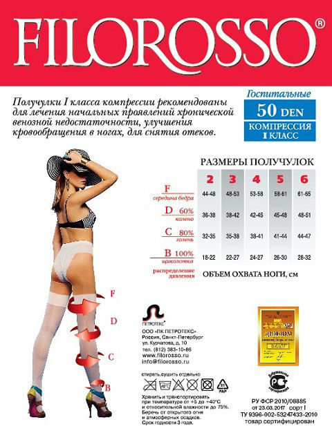 Чулки компрессионные госпитальные (на роды, с открытыми пальцами) 50 den, 1 класс