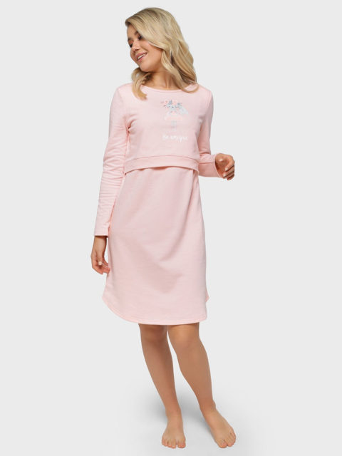 Утепленная ночная сорочка для беременных и кормящих Диодора, пудра Утепленная ночная сорочка для беременных и кормящих Диодора, пудра