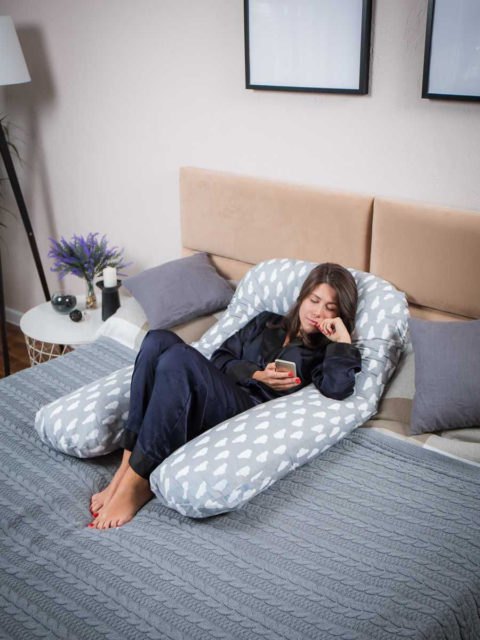 Подушка для беременных на всё тело, форма U 350 см. + наволочка Cloud Grey