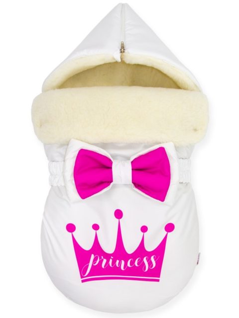 Зимний конверт для новорожденных на выписку на овчине "Pink Crown for Princess"