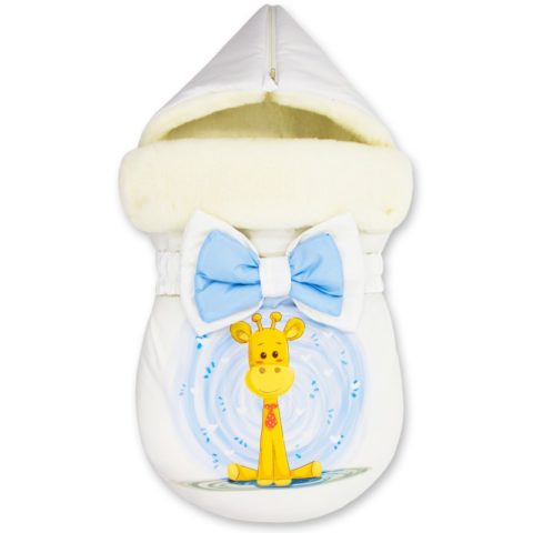 Зимний конверт для новорожденных на выписку на овчине "Giraffe Blue