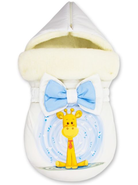 Зимний конверт для новорожденных на выписку на овчине "Giraffe Blue