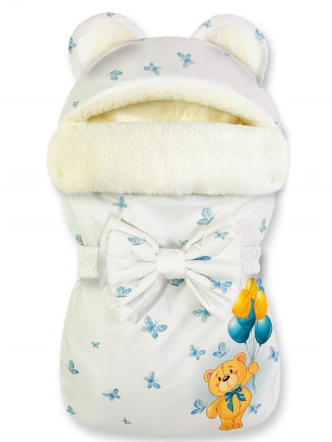 Зимний конверт для новорожденных на выписку на овчине Мишка "Winter Bears Blue