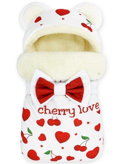 Конверт на выписку на овчине Мишка "Cherry Love" с бантом, зима