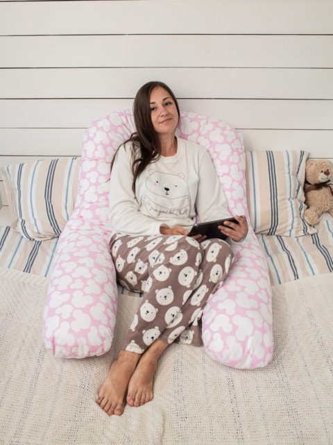 Подушка для беременных на всё тело, форма U 350 см. + наволочка Mikki розовый