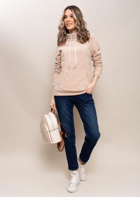 Толстовка флисовая для беременных и кормящих Алексис, бежевый. Магазин одежды для беременных Мамаплюс