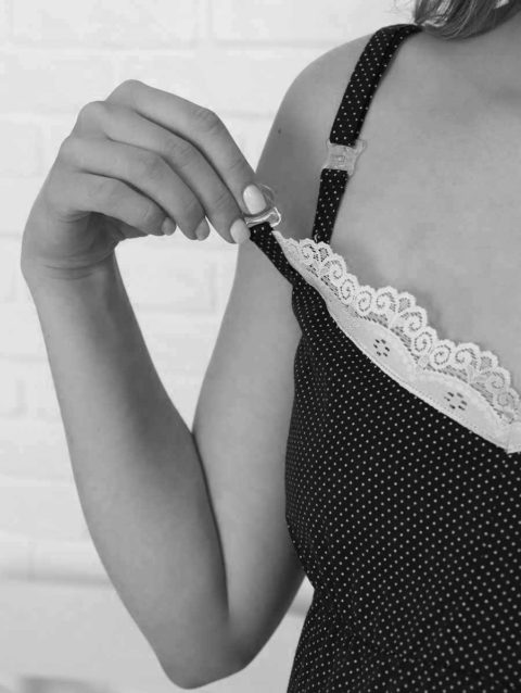 Сорочка для беременных и кормящих Элена, серый с розовым кружевом