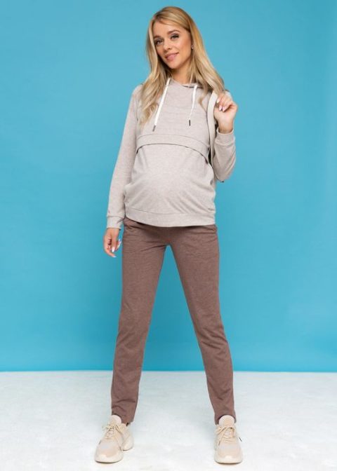 Спортивный костюм для беременных и кормящих Луиза, бежевый меланж (лето)
