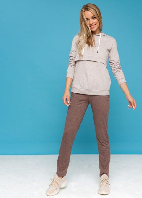 Спортивный костюм для беременных и кормящих Луиза, бежевый меланж (лето)