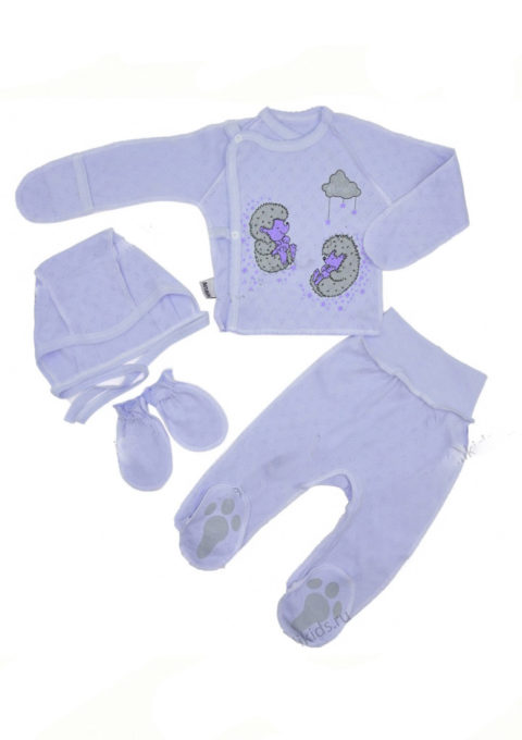 Комплект одежды для новорожденных 4 предмета Ежики, голубой