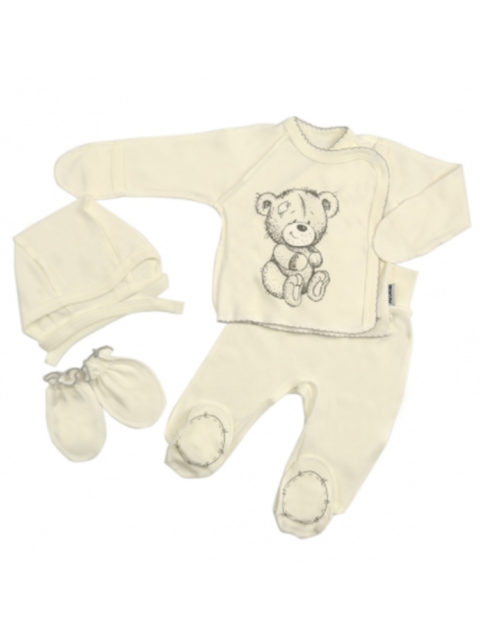 Комплект одежды для новорожденных 4 предмета Тедди, молочный