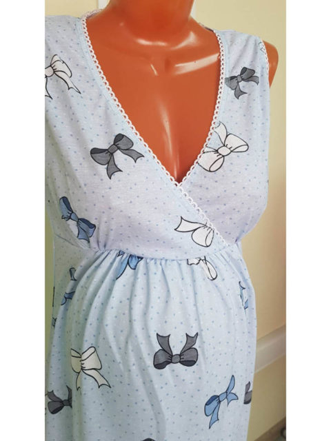 Комплект в роддом халат и сорочка Индиго/бантики для беременных и кормящих