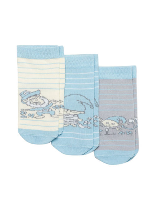 Носки для новорожденных 3 пары, Гномы, голубой/серый