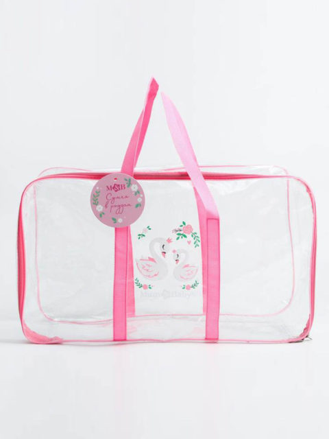 Сумка в роддом прозрачная большая 54х33х25 см., лебеди розовый Сумка в роддом прозрачная большая 54х33х25 см., лебеди розовый
