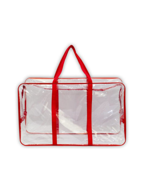 Сумка в роддом прозрачная большая, пустая 55х33х24 см., красный