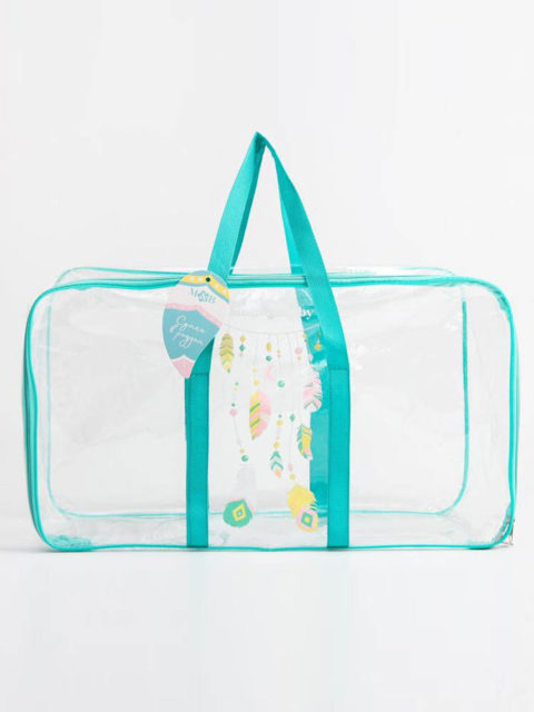 Сумка в роддом прозрачная большая 54х33х25 см., перья изумрудный Сумка в роддом прозрачная большая 54х33х25 см., перья изумрудный