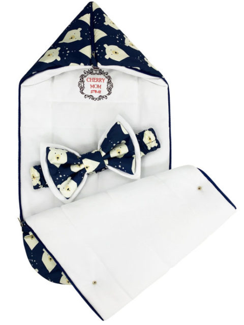 Конверт на выписку утепленный "Звезды" синий с бантом, (от +15 до -5)